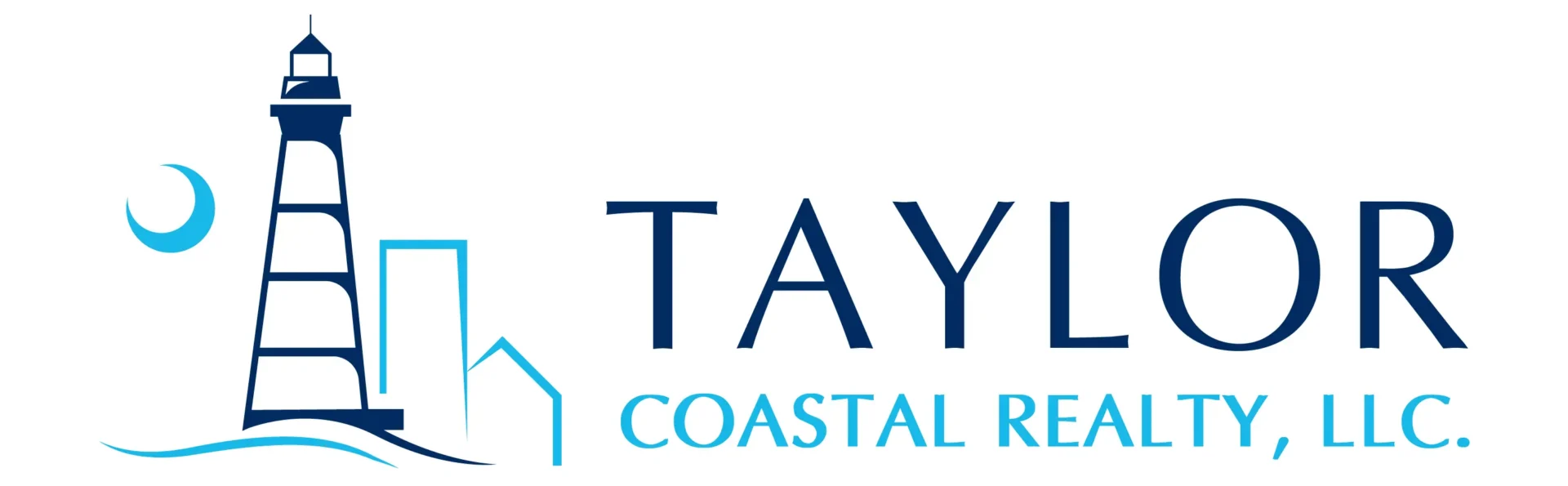 A blue and white logo for taylor coastal realty.